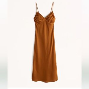 Abercrombie ruched satin slip midi dress